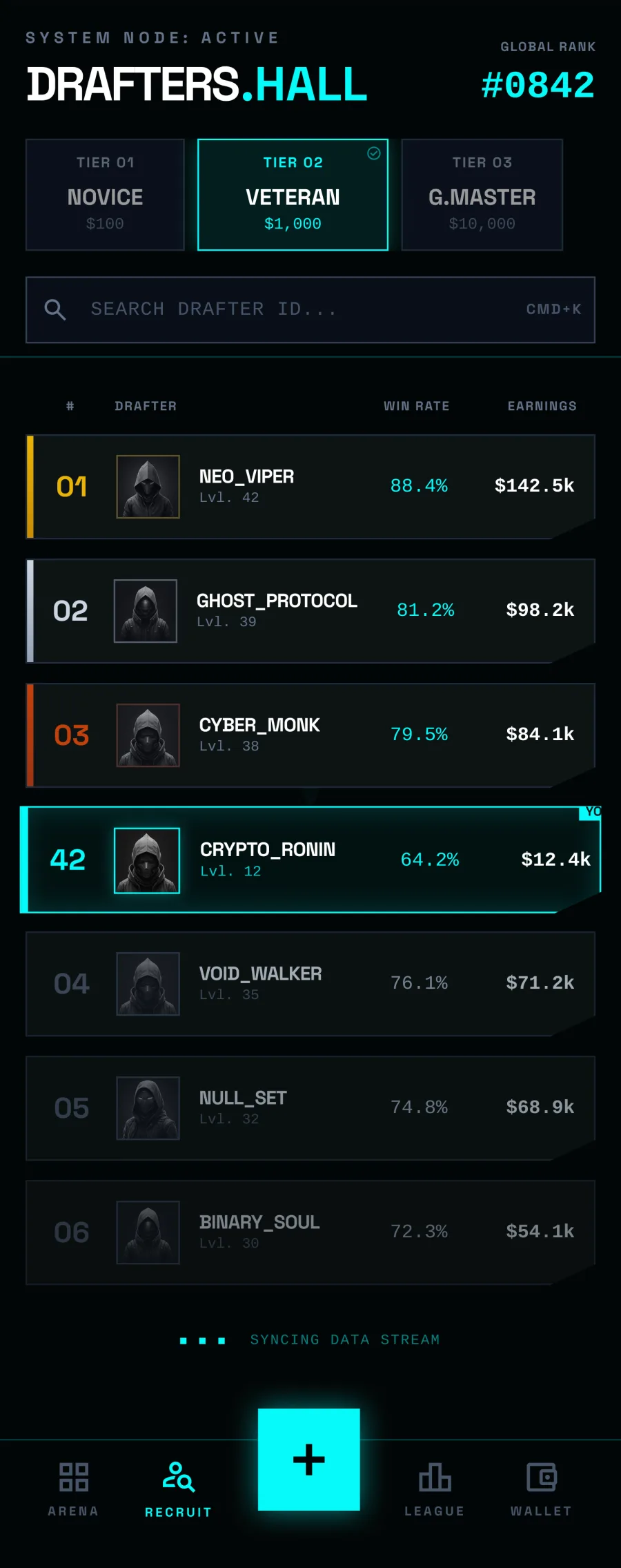 Drafts.fun leaderboard screen